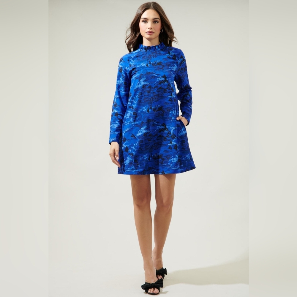 Elegant Blue Patterned Dress